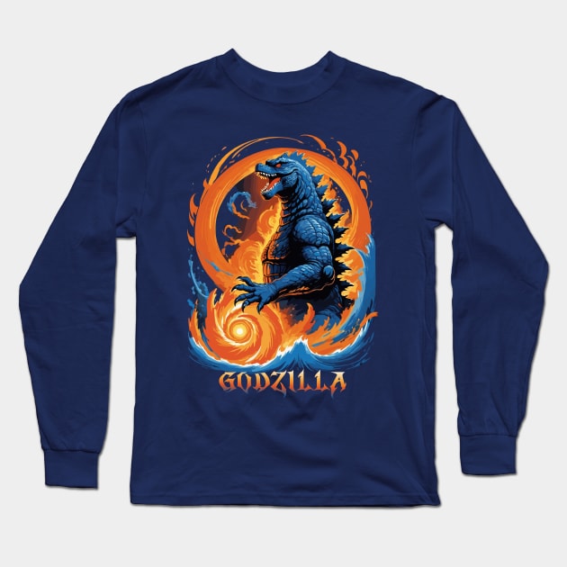 godzilla fire and water Long Sleeve T-Shirt by AOAOCreation